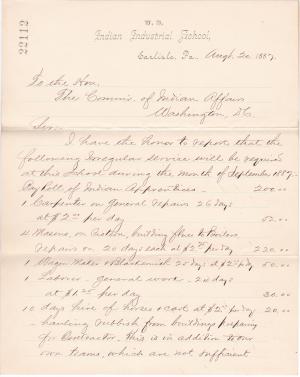 Irregular Employees Required for September 1887
