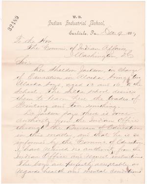 Request to Enroll Two Alaskan Students at the Carlisle Indian School
