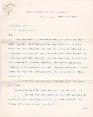 Sioux Commission Authorization for Travel to Washington D.C.