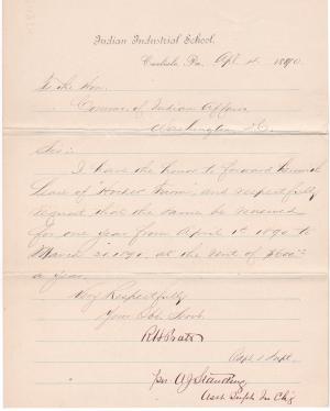 Standing Requests Authority to Continue Paying Lease of Hocker Farm in 1890