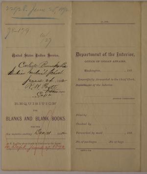 Requisition for Blanks and Blank Books, June 1892
