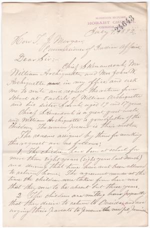 Request for the Return of William and Sarah Archiquette