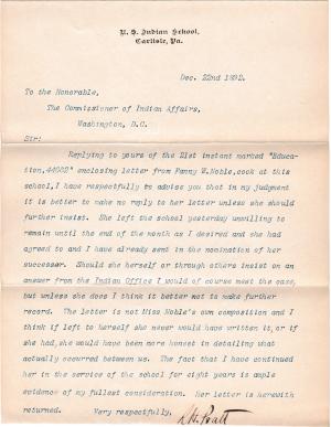 Pratt Responds to Request for Resignation by Fanny W. Noble