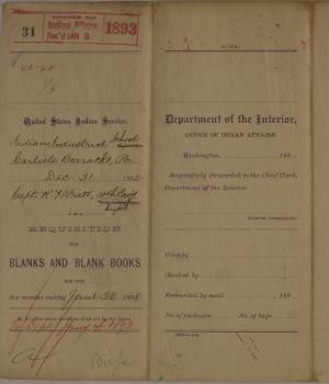 Requisition for Blanks and Blank Books, December 1892