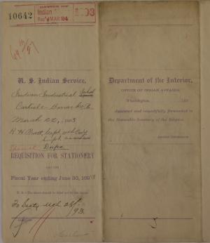 Special Requisition for Stationery, March 1893