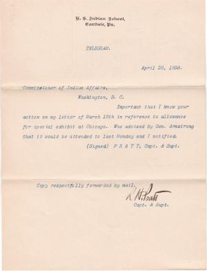 Pratt Follows Up on Letter Regarding Allowance for Chicago Exhibit [version 2]