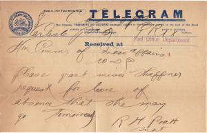Attention Called to Lillie R. Shaffner's Leave of Absence (Telegram)