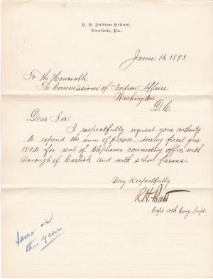 Request for Authority to Rent Telephone for 1894 Fiscal Year