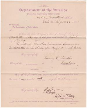 Fanny G. Paull's Application for Leave of Absence