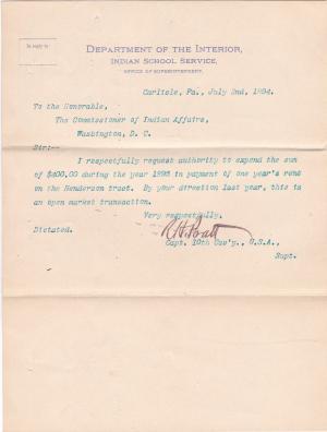 Request to Rent the Henderson Tract for the 1895 Fiscal Year
