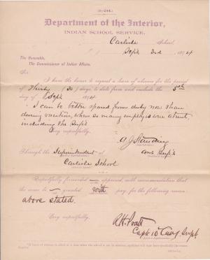 Alfred J. Standing's Application for Leave of Absence 