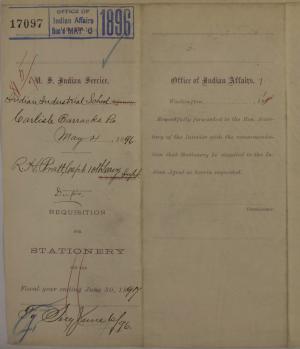 Requisition for Stationery, May 1896