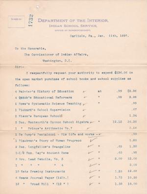 Request to Purchase School Books and Supplies in 1897