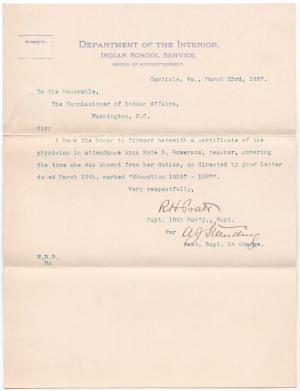 Physician's Certification of Kate S. Bowersox's Sickness