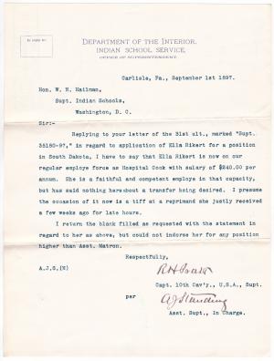 Application for Employment from Ella Rikert Application for Employment from Ella Rikert