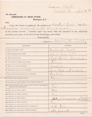 Application for Employment from Mabel Buck 