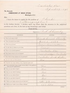 Application for Employment from Frank Shively