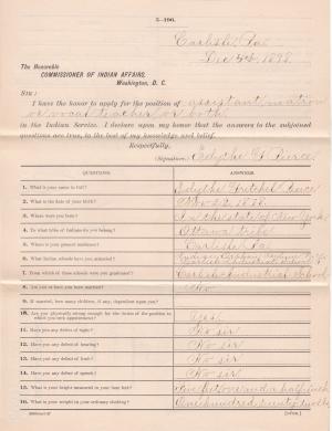 Application of Edith Pierce for Position in Indian Service