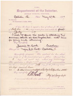 Jessie W. Cook's Request for Leave of Absence