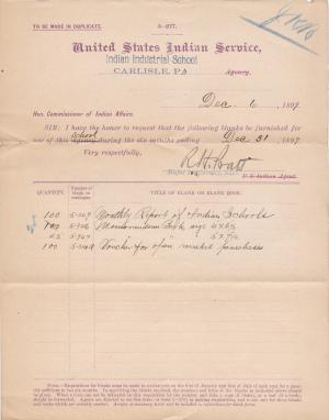 Requisition for Blanks and Blank Books, December 1899