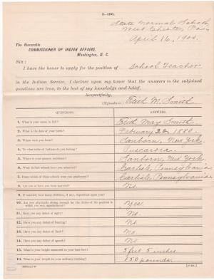 Application for Employment from Edith Smith