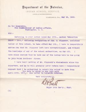 Resignation of James D. Flannery as Assistant Tailor