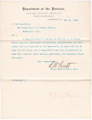 Request for E. H. Brock to take Civil Service Exam