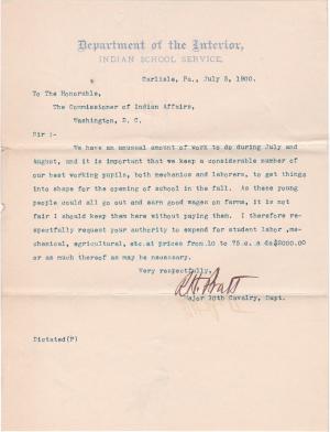 Request to Pay Students Labor Over Summer of 1900