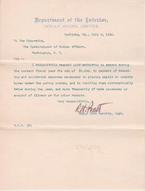 Request to Spend Money Placing and Visiting Students on Outing, 1900