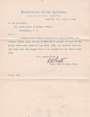 Request to Pay Hocker Farm Rent for Fiscal Year 1901