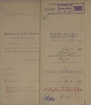 Requisition for Blanks and Blank Books, July 1900