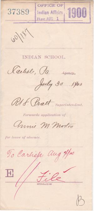 Annie M. Morton's Application for Leave of Absence