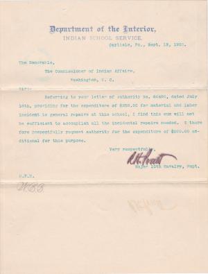 Request for Additional Money for General Repairs in 1900