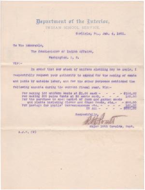 Request for Uniform and Other Supplies in 1901