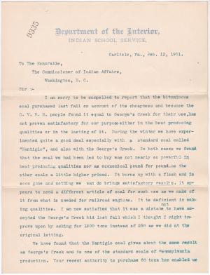 Request to Purchase Additional 375 Tons of Coal in 1901