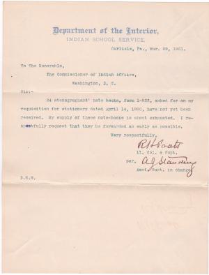 Requisition for Stationery, March 1901