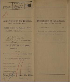Requisition for Stationery, April 1901