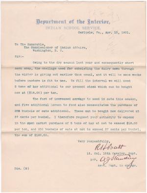 Request to Purchase Hay and Oats in 1901