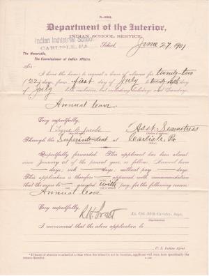 Lizzie C. Jacob's Application for Leave of Absence