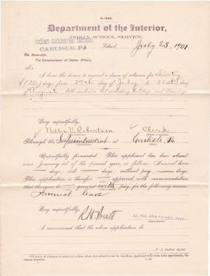 Nellie V. Robertson's Application for Leave of Absence