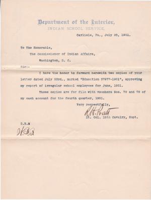 Commissioner's Approval of Report of Irregular Employees, June 1901