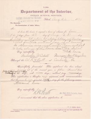 Malcolm W. Odell's Application for Leave of Absence Without Pay