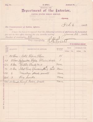 Requisition for Stationery, February 1902