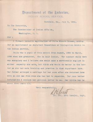 Julia Elmore Dineen Requests Position in the Indian Service