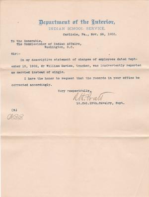 Pratt Returns Letter Correcting Information Related to William Davies