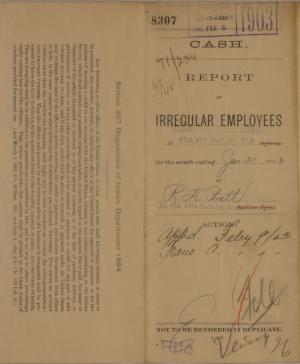 Report of Irregular Employees, January 1903