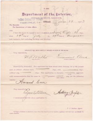 W. H. Miller's Application for Annual Leave of Absence 