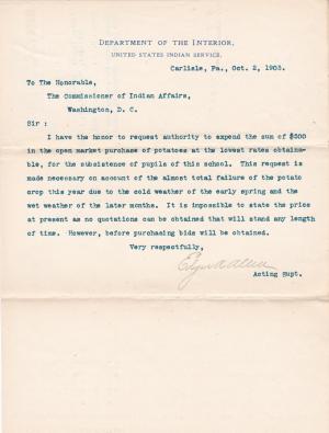 Allen Requests Authority to Purchase Potatoes on the Open Market
