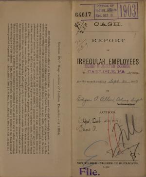 Report of Irregular Employees, September 1903