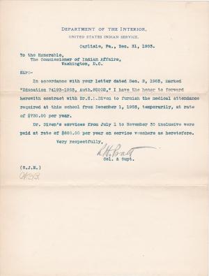 Pratt Forwards Contract for S. L. Diven to Provide Medical Services in 1904